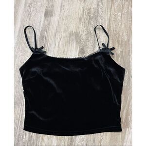 Le Lis Black Crop Velvet Bow Tank Top Sz S